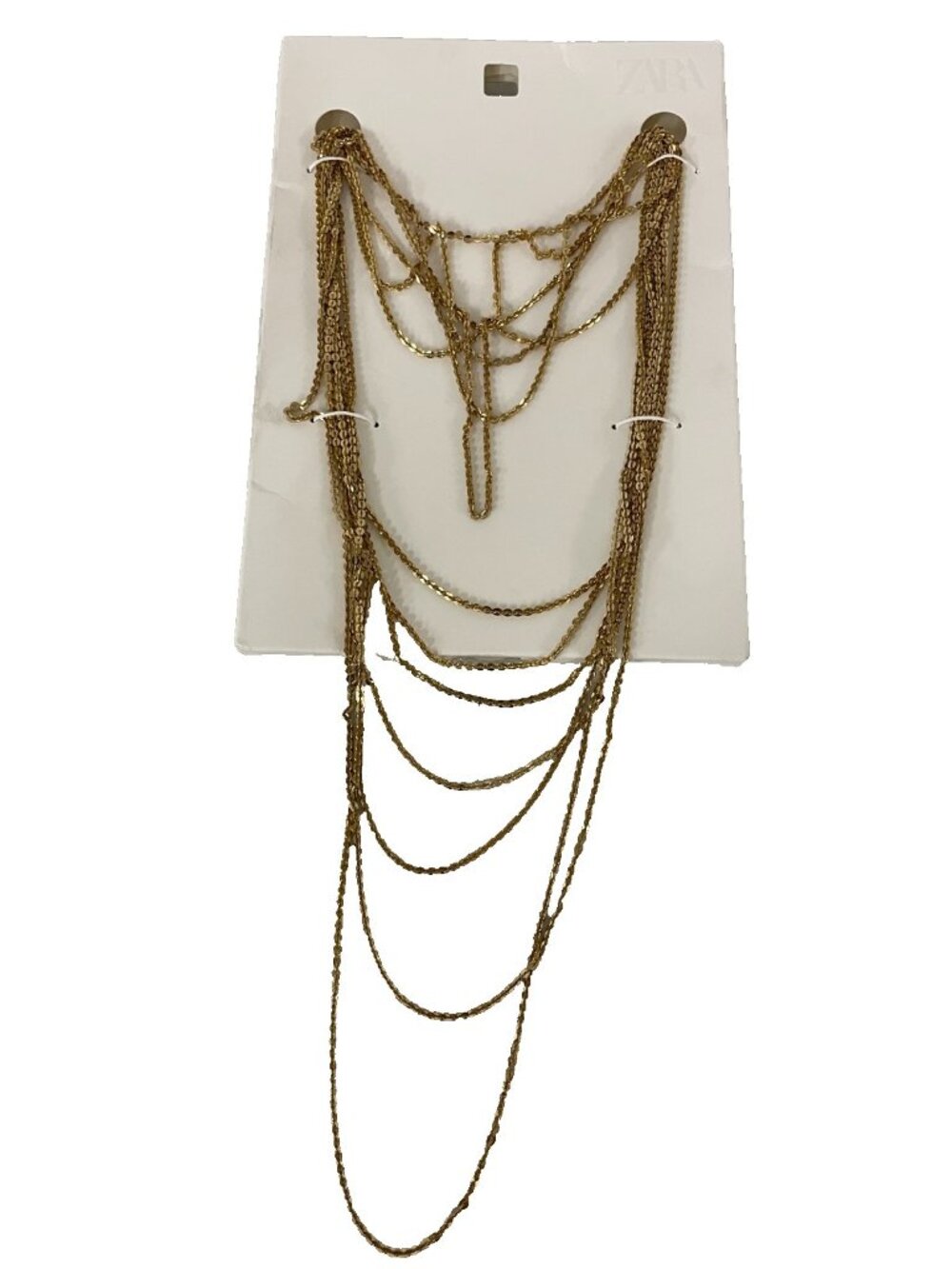 Zara Multi Layered Chain Necklace Gold Tone Long Statement Draped 4736/246 NWT